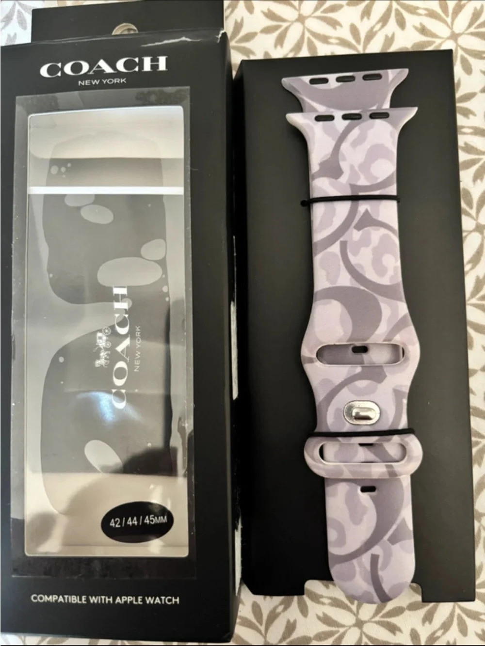 Coach Lavender Floral Pattern Apple Watch Band Compatible 42/44/45mm